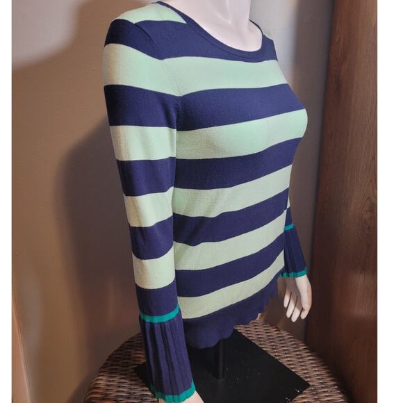 Talbots Blue Aqua Striped Pleated Sleeve Blouse - Small Indie Minimalist Preppy - Picture 7 of 9